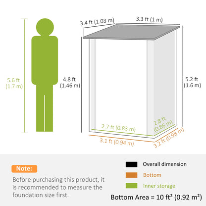 3.3' x 3.4' Lean-To Garden Shed, Galvanized Steel Tool House, Lockable Door, Grey Sheds at Gallery Canada