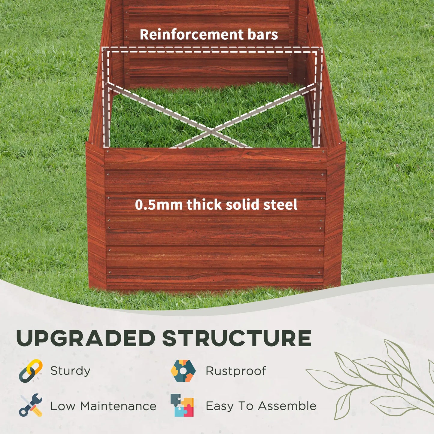 Galvanized Raised Garden Bed, Steel Planter, 71" x 35" x 23", Rustic Brown, Brown Raised Garden Beds at Gallery Canada