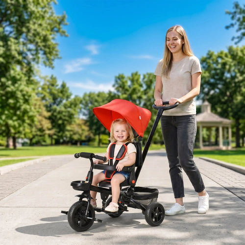 Toddler Tricycle, 4 in 1 Kids Trike, Adjustable Seat, Push Bike, Red