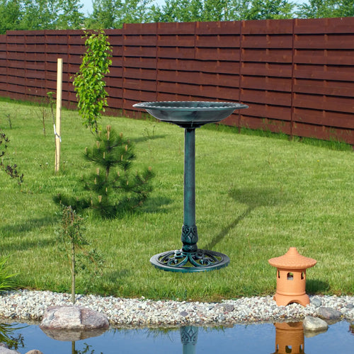 27'' Outdoor Resin Bird Bath, Fleur De Lis Pattern, Time-Worn Finish