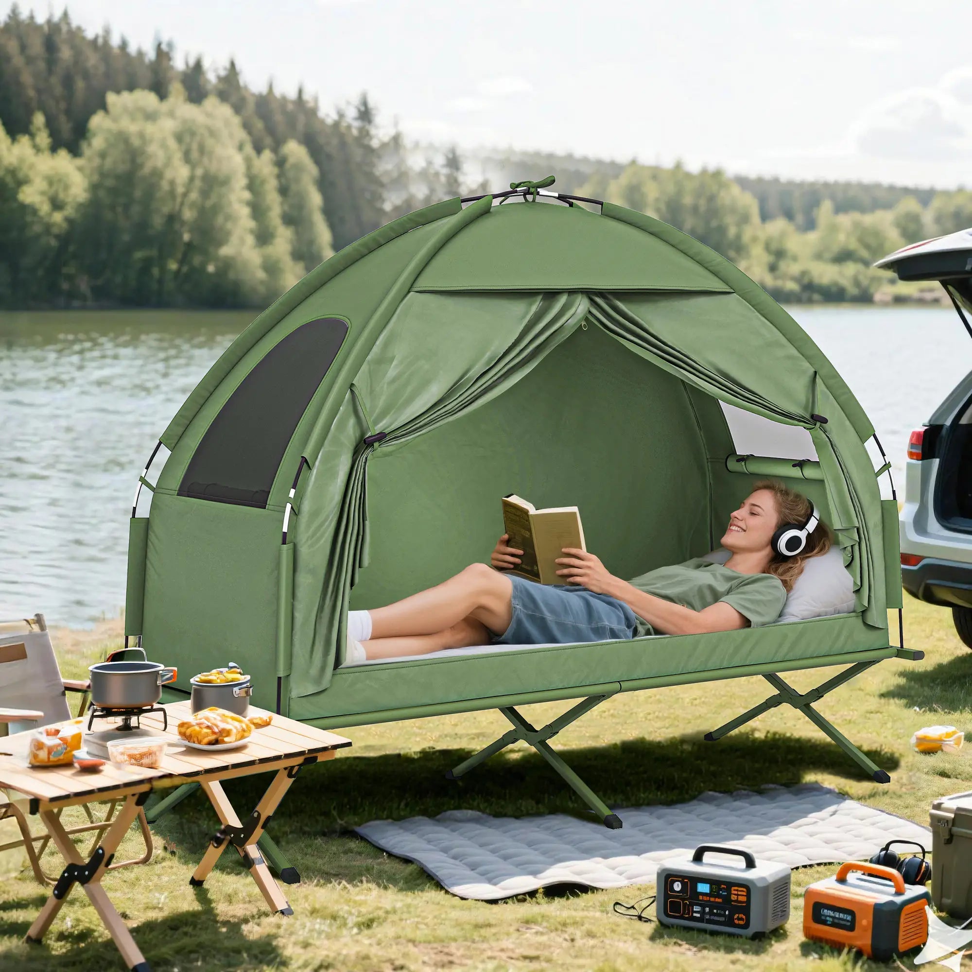 Compact Pop Up Camping Cot Tent Combo, Folding Outdoor, Dark Green Camping Tents at Gallery Canada