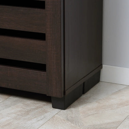 Narrow Shoe Cabinet, 2 Slatted Doors, Adjustable Shelves, Holds 15 Pairs, Dark Brown Shoe Storage Cabinets & Racks at Gallery Canada