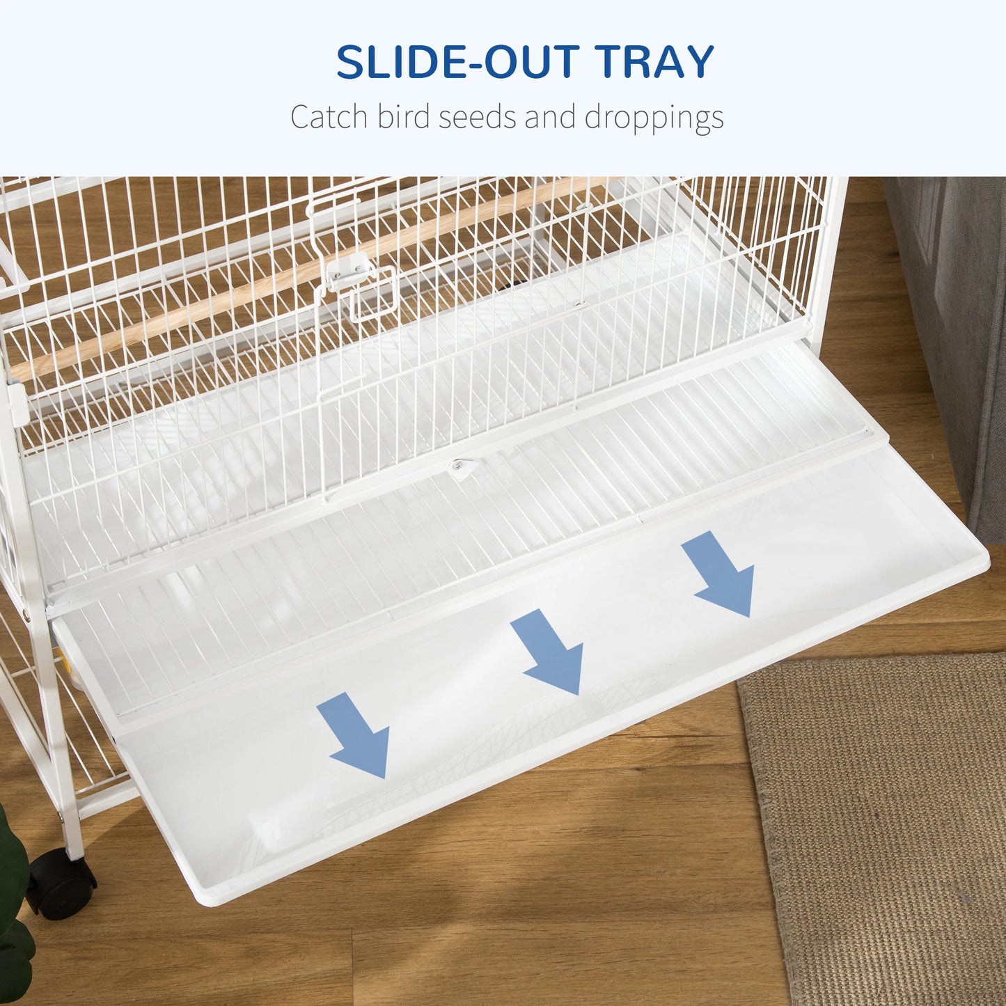 52" Large Rolling Steel Bird Cage, With Stand, Shelf, Perch, White Bird Cages at Gallery Canada