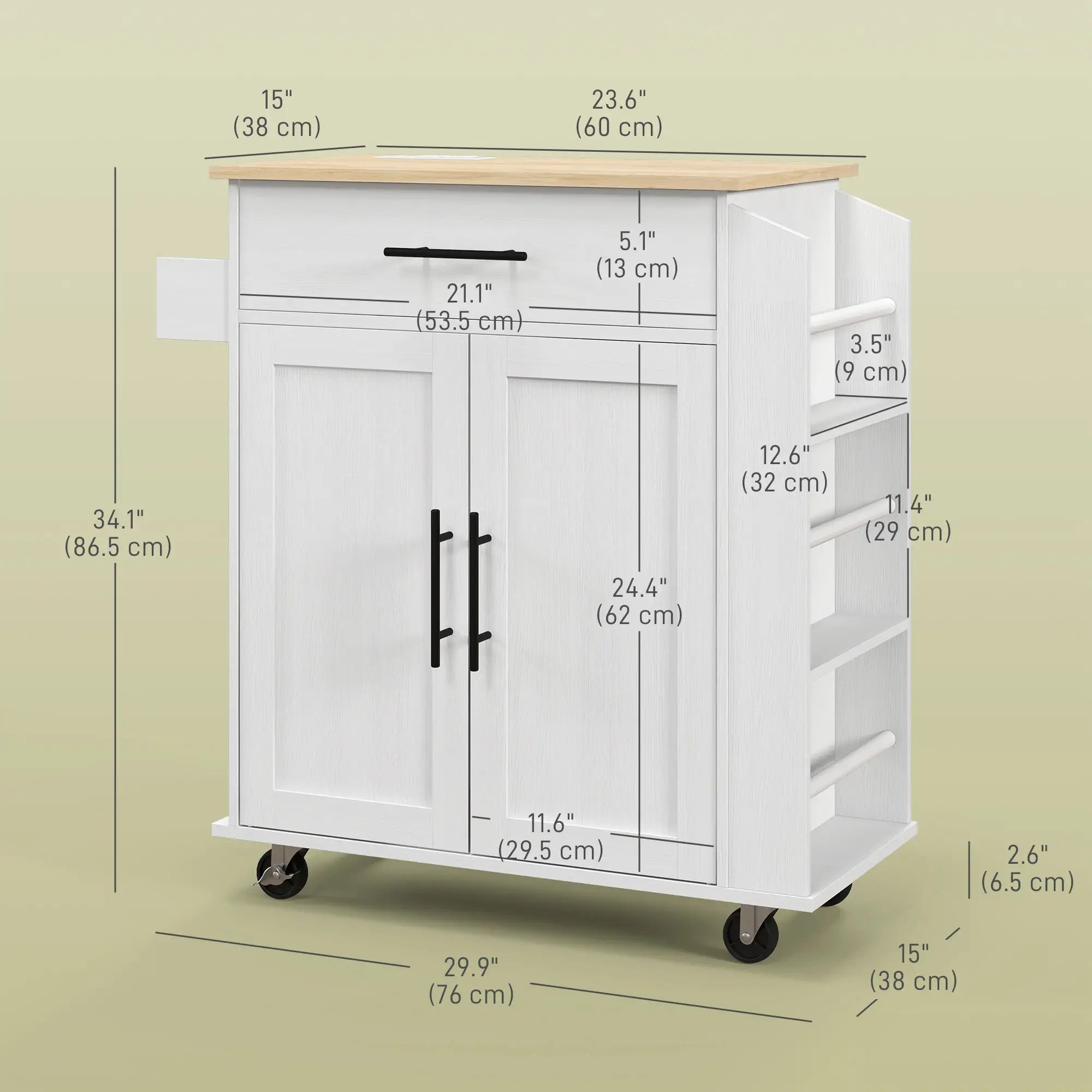 Rolling Kitchen Island with Wheels, Power Outlets, Drawer, Doors Kitchen Islands & Kitchen Carts at Gallery Canada