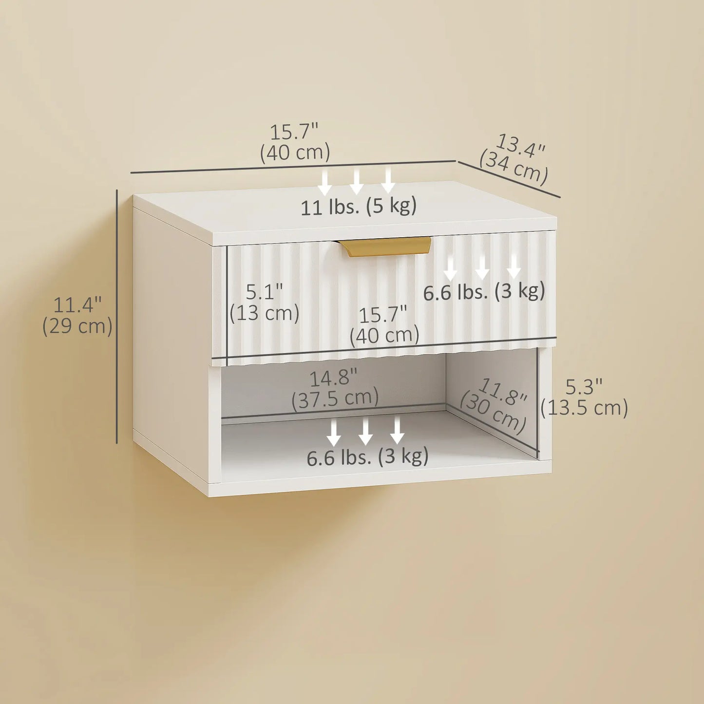 Floating Nightstands, Set of 2 with Drawer and Shelf, White Bedside Tables at Gallery Canada