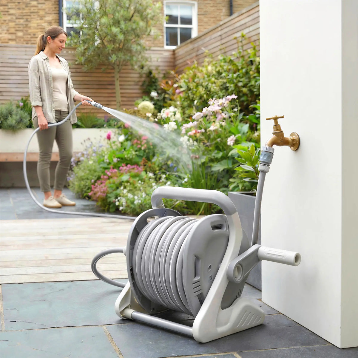 Portable Garden Hose Reel, 1/2" x 66ft Wall Mounted, Grey