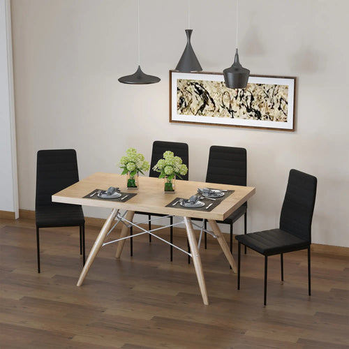 High Back Dining Chairs, Upholstered Linen Fabric, Metal Legs, Set of 4, Black