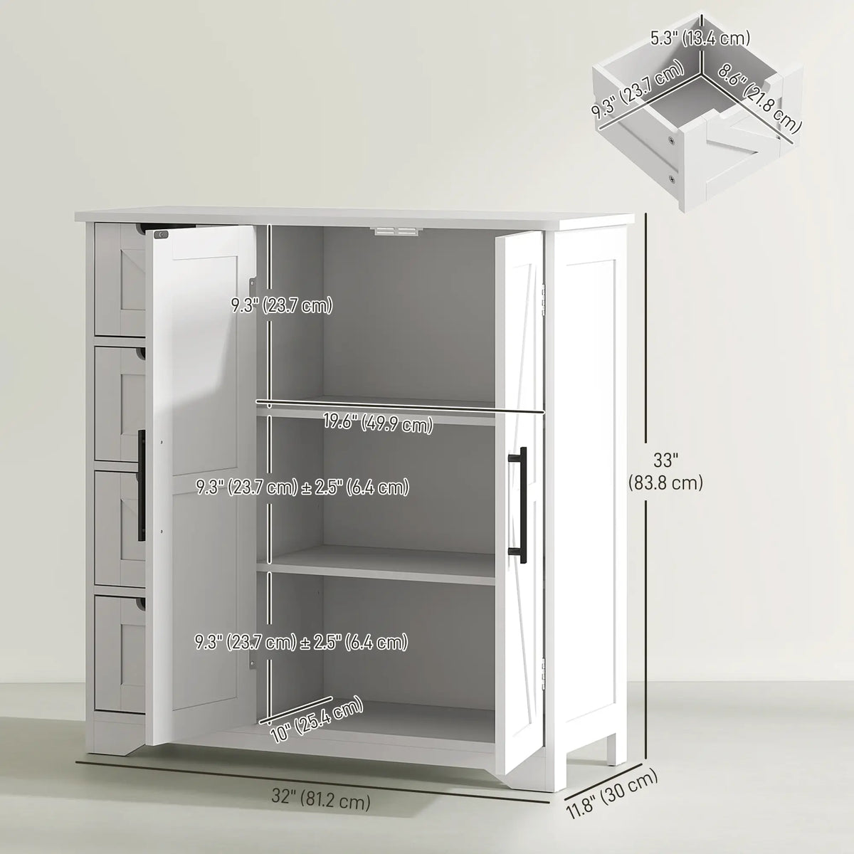 Farmhouse Bathroom Floor Cabinet, Adjustable Shelf, White Bathroom Cabinets at Gallery Canada