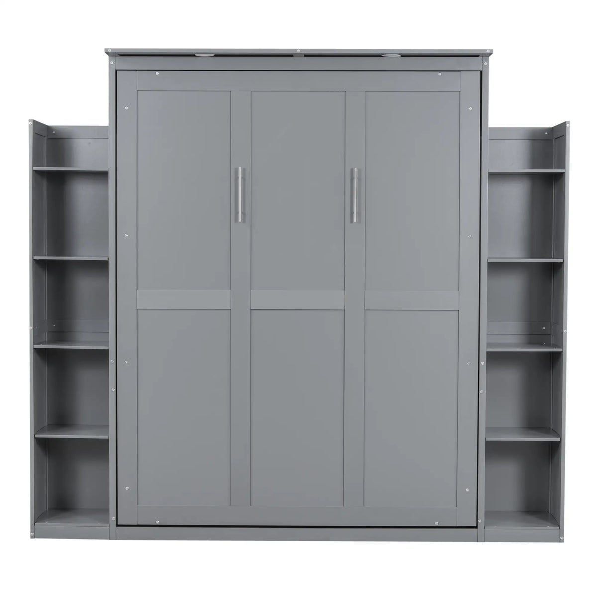 Murphy Bed with Shelves, LED Lights, 97.5" L x 84.5" W x 88.5" H, Grey Bed Frames at Gallery Canada