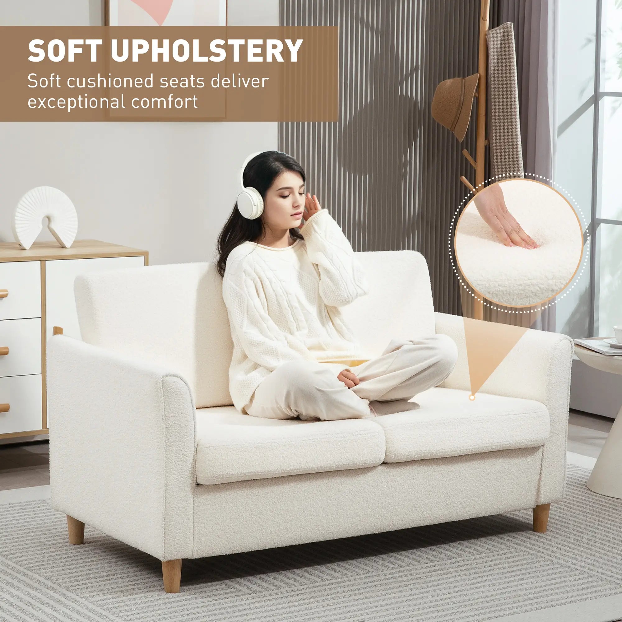 2-Seat Sofa with Armrests, Wood Legs, 2-Seater, Cream White 2-Seater Sofas at Gallery Canada