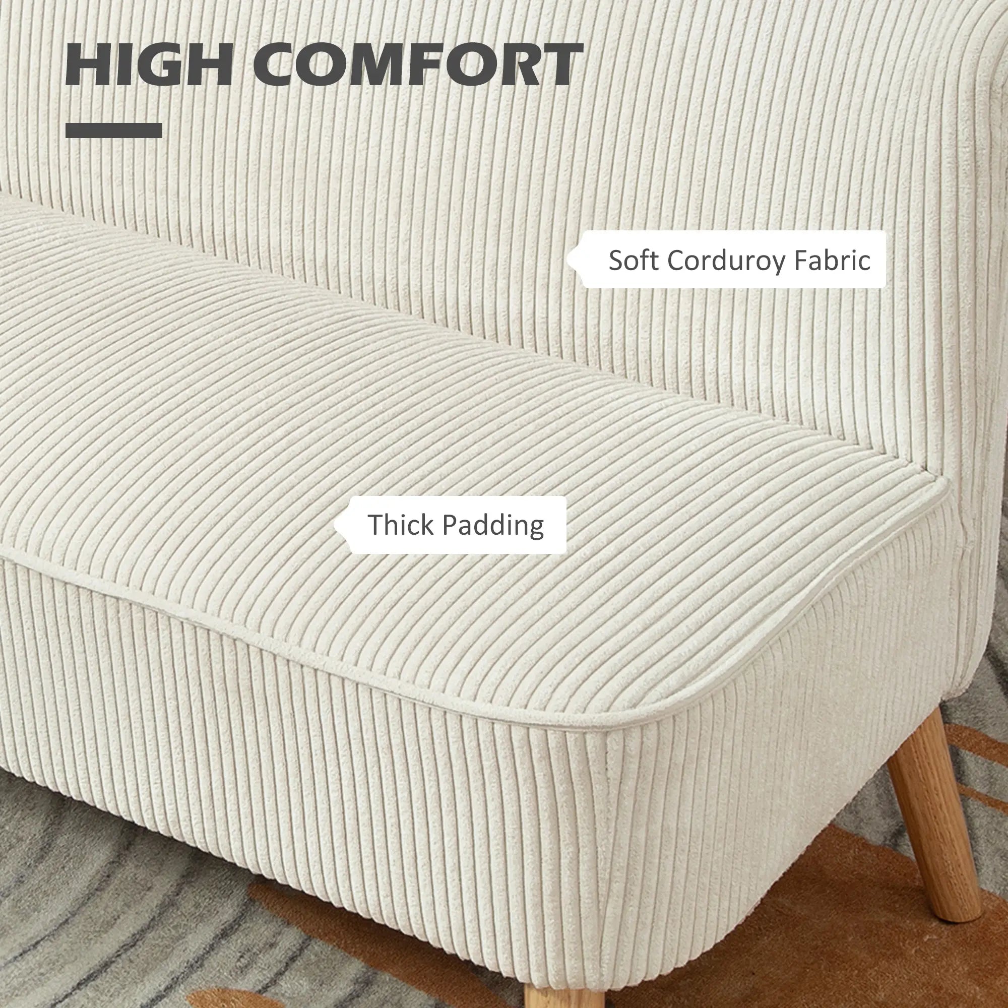 Modern 2 Seater Sofa, Upholstered Couch with Wood Legs, Cream White 2-Seater Sofas at Gallery Canada