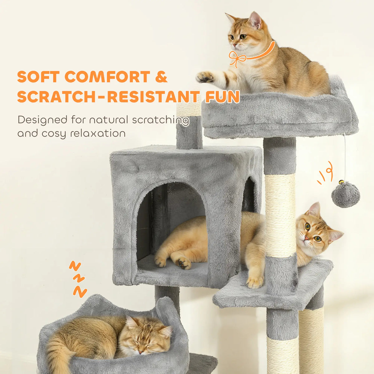 76 Inch Large Cat Tree, 8 Scratching Posts, 3 Beds, 2 Hammocks, Light Grey Cat Towers at Gallery Canada