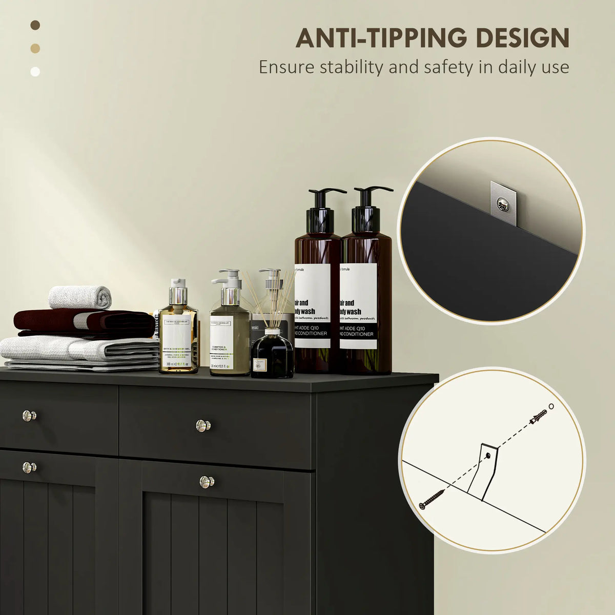 Laundry Cabinet, Tilt Out Hamper with 2 Baskets, 2 Drawers, Black Bathroom Cabinets at Gallery Canada