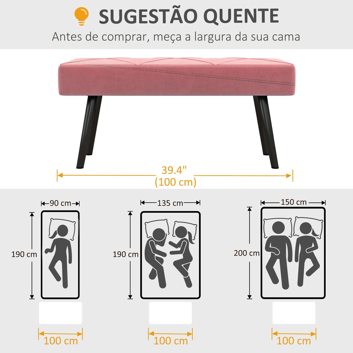 39 Inches Upholstered Bedroom Bench, Modern, Steel Legs, Pink Storage Ottomans & Benches at Gallery Canada