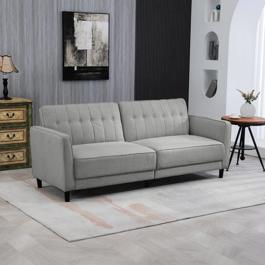 Convertible Bed with Couch, Button Tufted Fabric Sofa Bed, Adjustable Back, Grey 2-Seater Sofas Grey at Gallery Canada