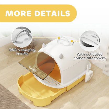 Cat Litter Box With Lid, Front Door Flap, Scoop, Handle, Yellow Cat Litter Box Enclosures at Gallery Canada