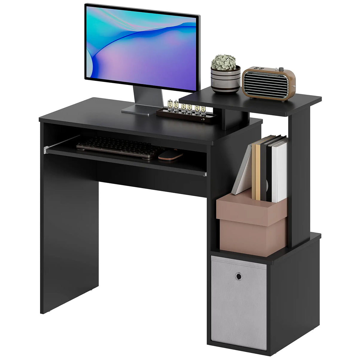 Computer Desk, Sliding Keyboard Tray, Storage Drawer, Black Computer Desks Black at Gallery Canada