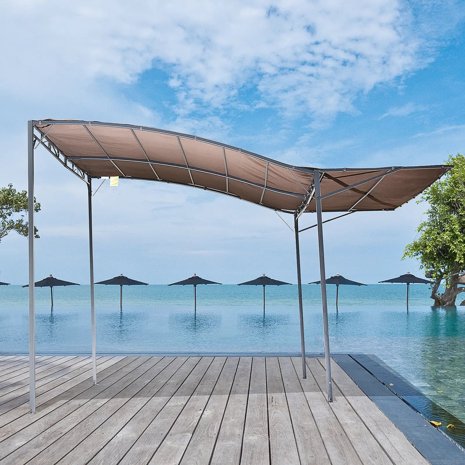 10x8ft Patio Metal Gazebo With Extendable Side Awning, Brown Pergolas at Gallery Canada