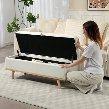 Storage Ottoman Bench with Lift-Up Lid, Wood Legs, Cream White Storage Ottomans & Benches at Gallery Canada