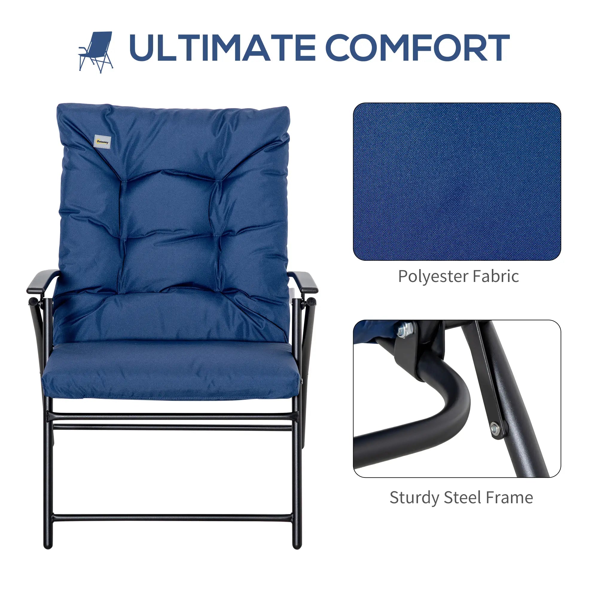 Fabric Lounge Chair, Metal Frame Recliner with Armrest, Blue Patio Chairs at Gallery Canada