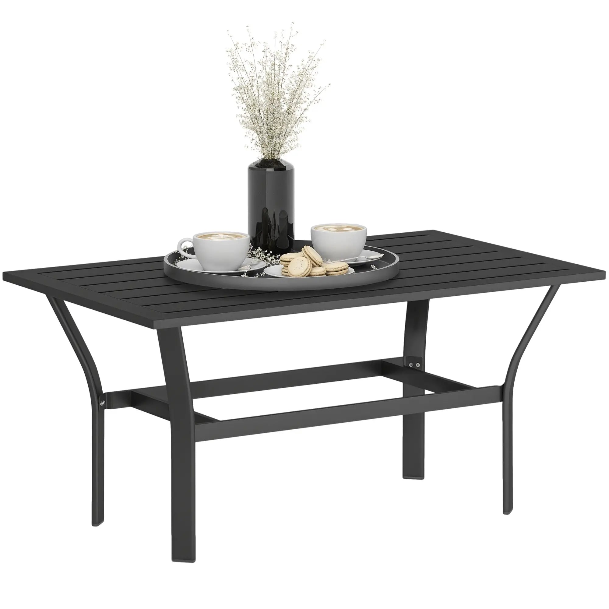 Outdoor Side Table, Slatted Tabletop, Metal Patio Coffee Table, Black Patio Side Tables at Gallery Canada
