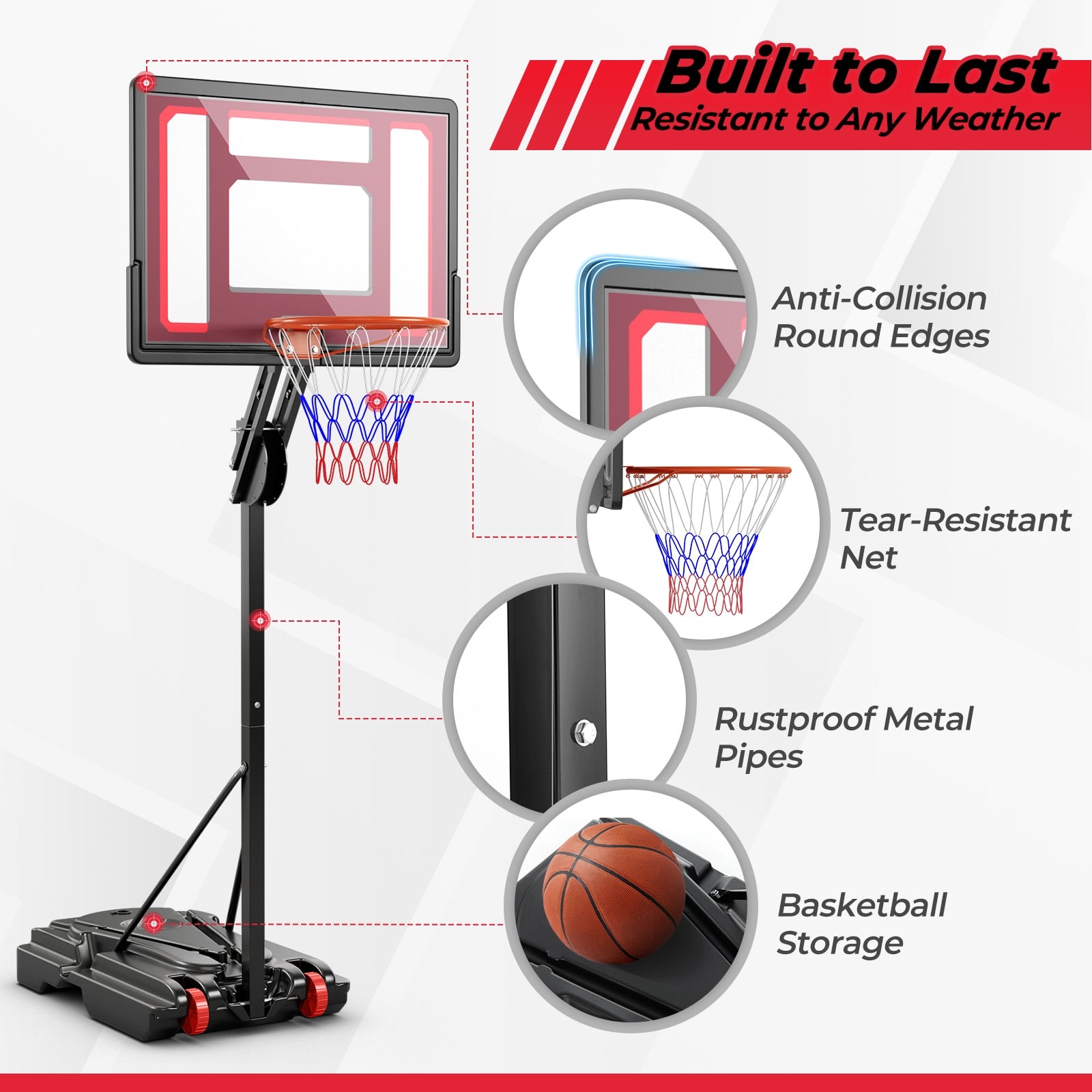 Adjustable Basketball Hoop, 5-10 Feet Height, Indoor Outdoor, Black Sport Equipments at Gallery Canada