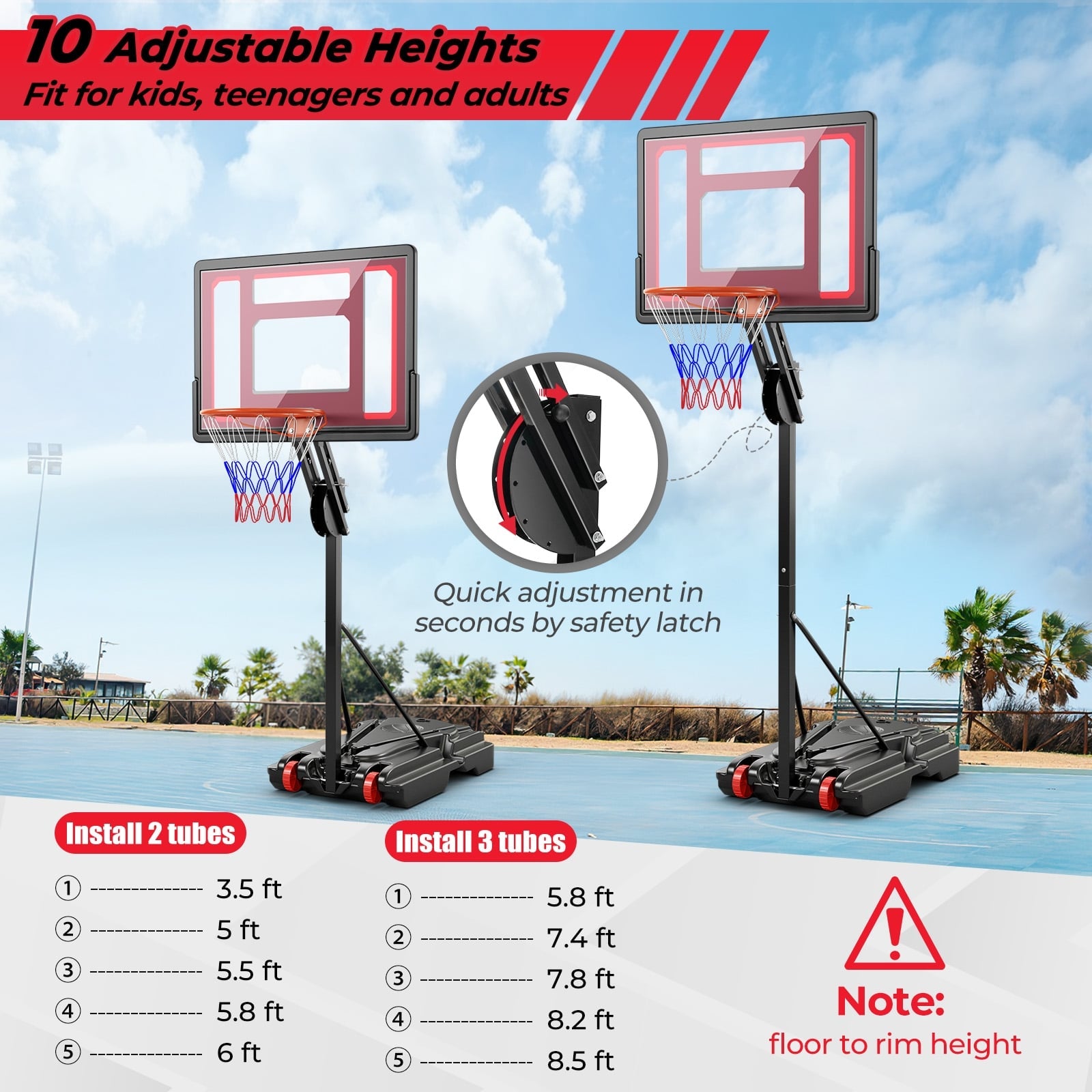 Adjustable Basketball Hoop, 5-10 Feet Height, Indoor Outdoor, Black Sport Equipments at Gallery Canada