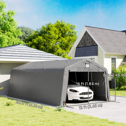 12' x 20' Portable Garage, Heavy Duty Carport Canopy, Light Grey