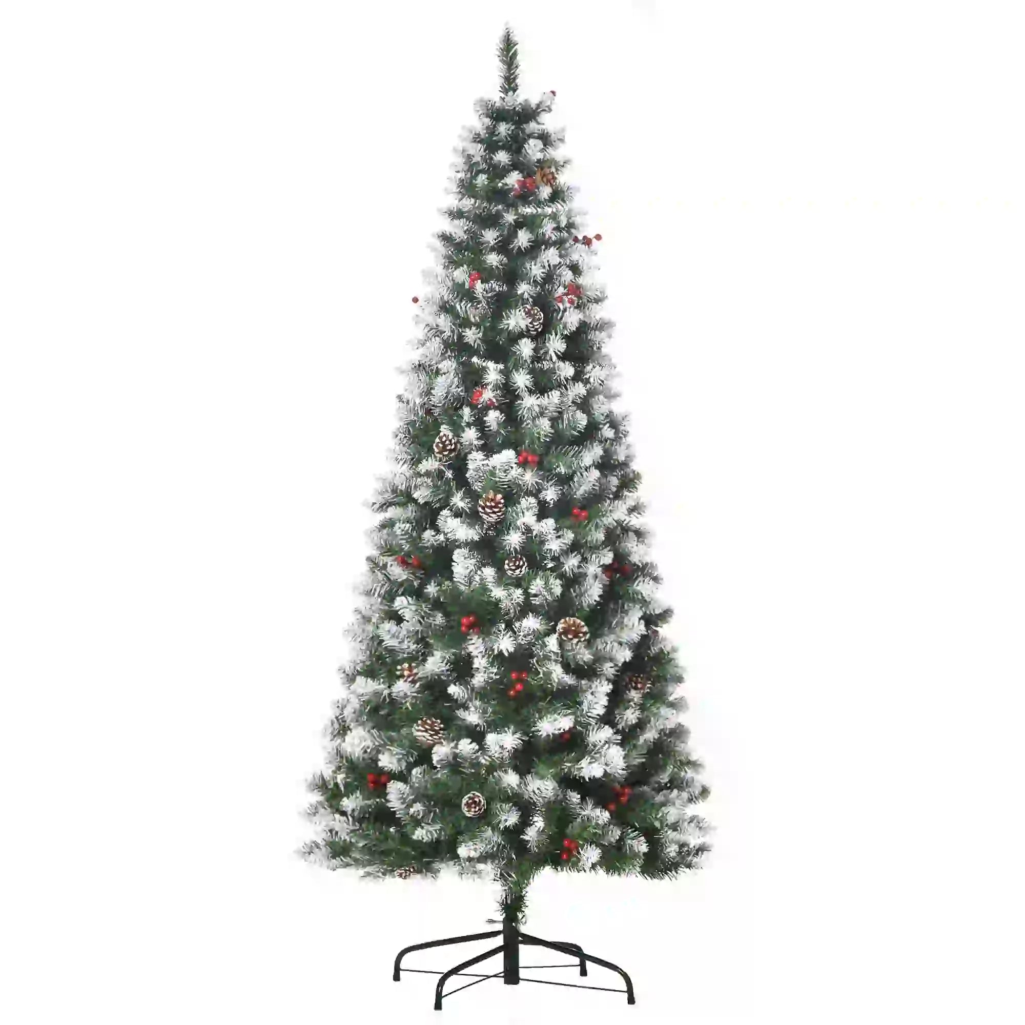 6ft Flocked Christmas Tree, Red Berries Pine Cones, Pencil Shape, Green Flocked Christmas Trees at Gallery Canada