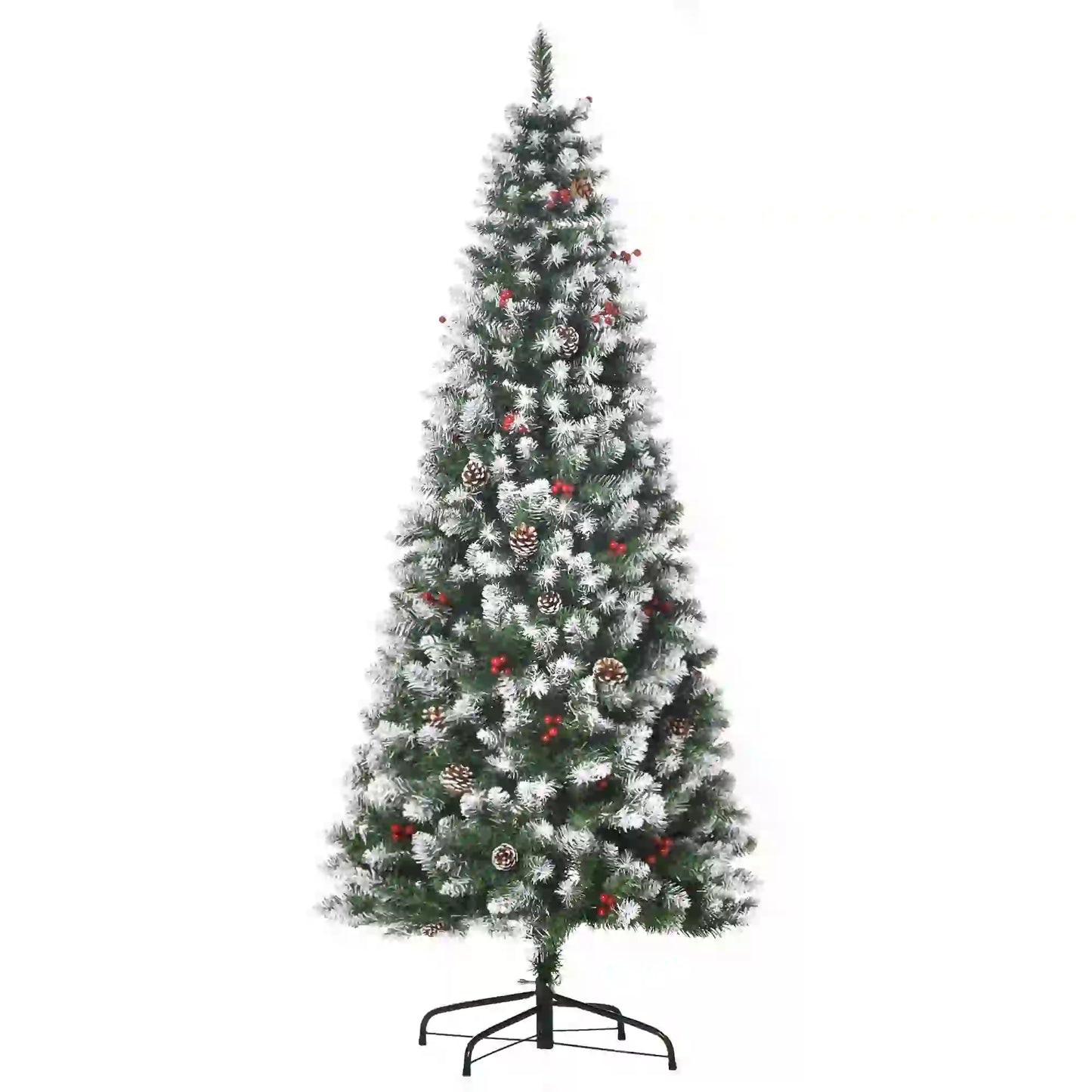 6ft Flocked Christmas Tree, Red Berries Pine Cones, Pencil Shape, Green Flocked Christmas Trees at Gallery Canada