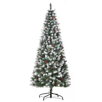 6ft Flocked Christmas Tree, Red Berries Pine Cones, Pencil Shape, Green Flocked Christmas Trees at Gallery Canada