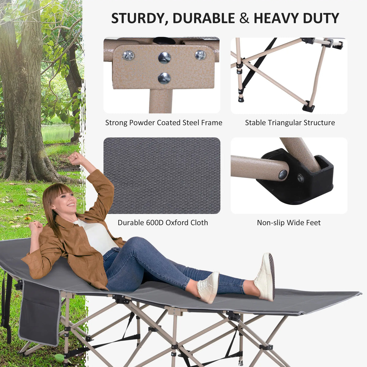 Folding Camping Cot for Adults, with Carry Bag, Side Pocket, Grey Camping Cots at Gallery Canada