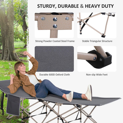 Folding Camping Cot for Adults, with Carry Bag, Side Pocket, Grey Camping Cots at Gallery Canada