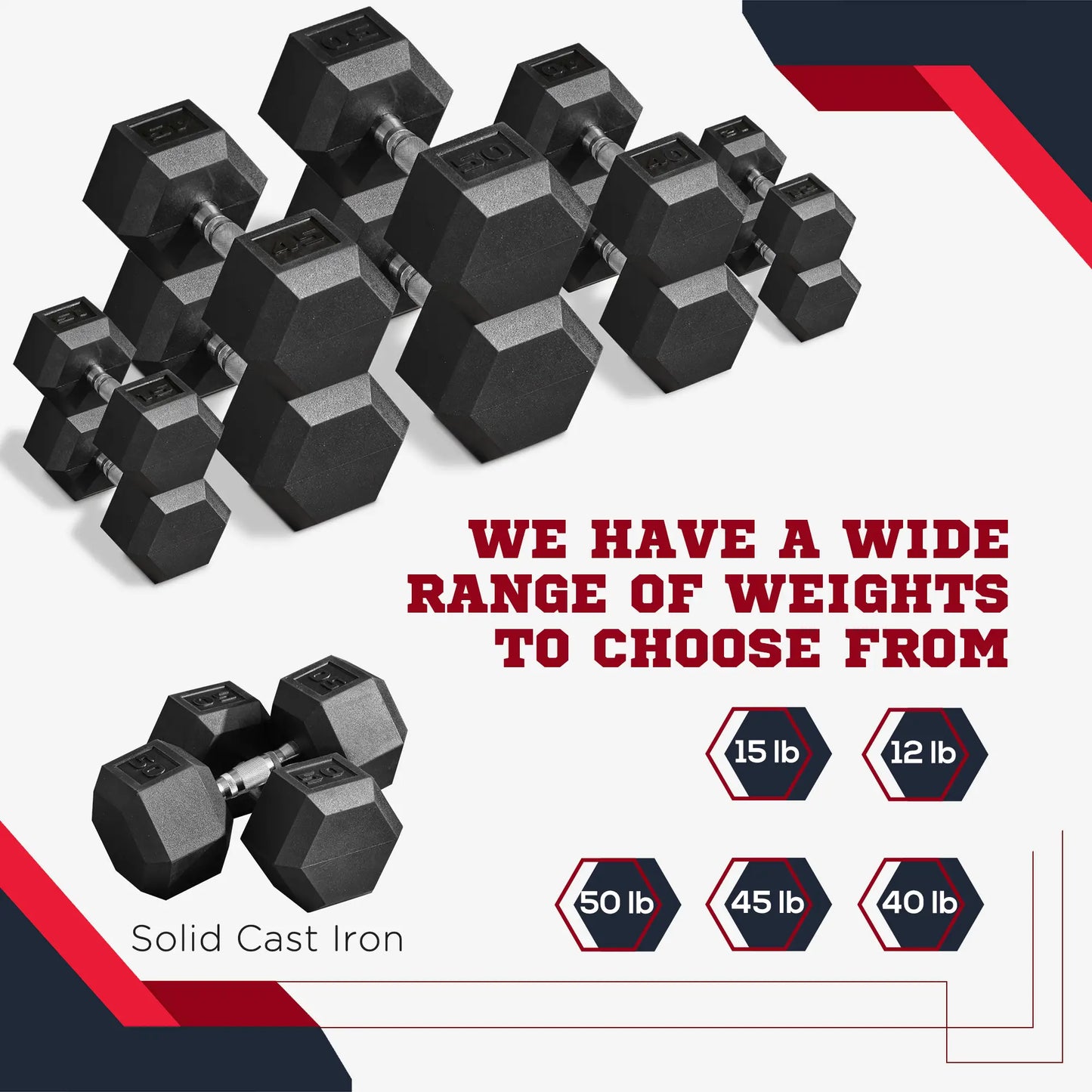 2 x 50lbs Hex Dumbbell Set, Rubber Weights, Non-Slip Handles, Anti-Roll Dumbbells & Barbells at Gallery Canada