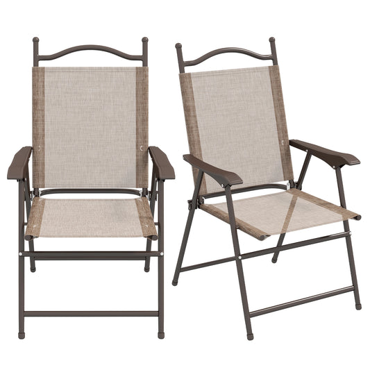 2 Pcs Folding Patio Camping Chairs With Armrest Patio Chairs Brown at Gallery Canada