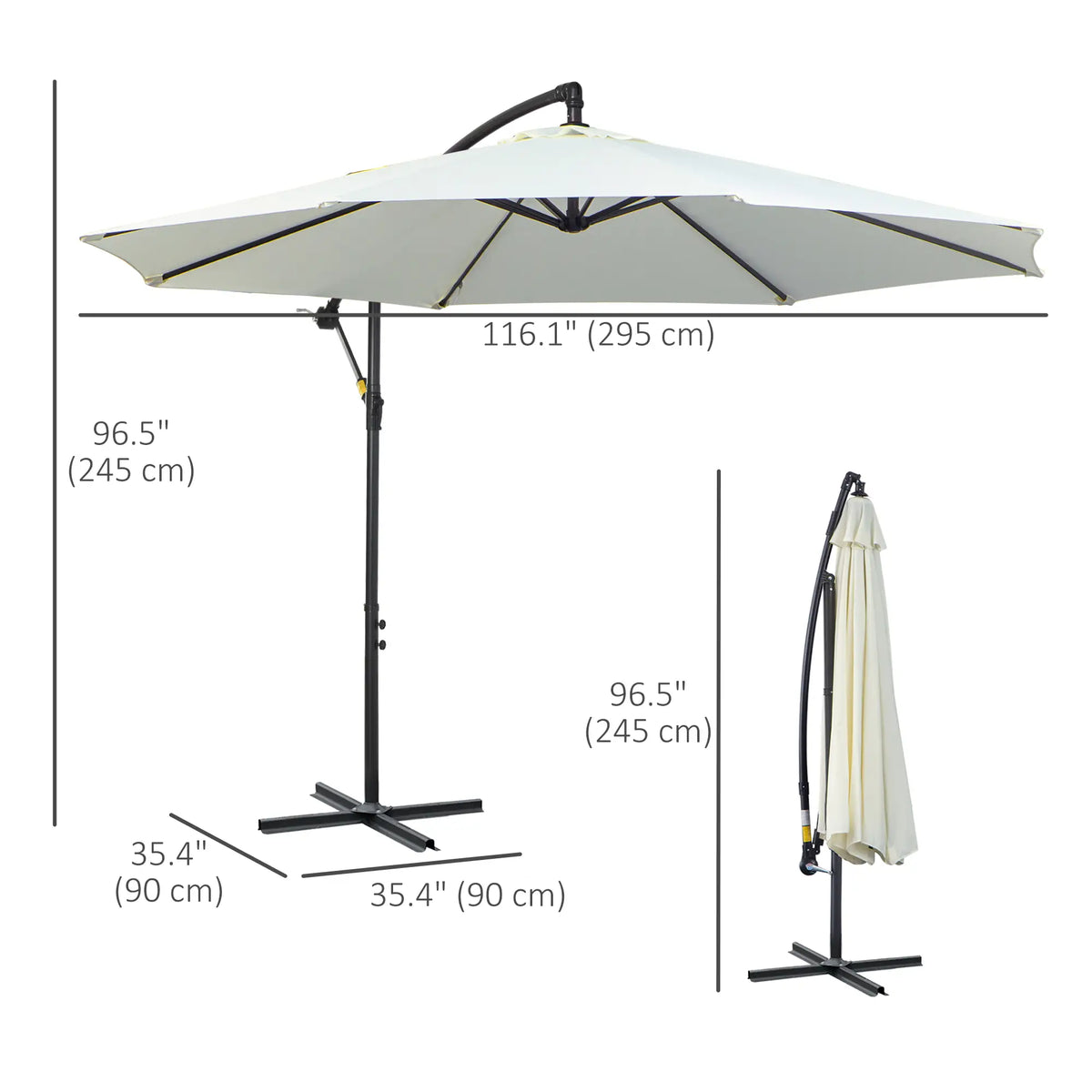9.7ft Offset Patio Umbrella, Crank Handle, 8 Ribs, Cross Base, Cream Cantilever Umbrellas at Gallery Canada