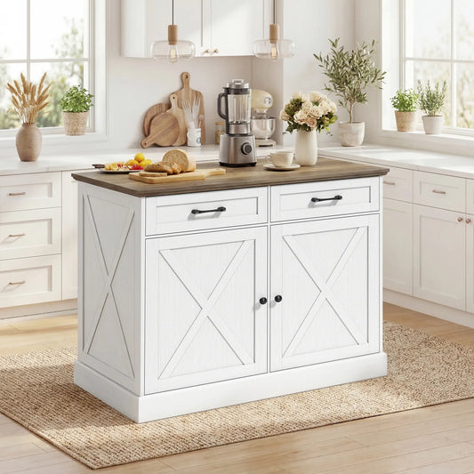 Kitchen Island with Sitting Space, Sideboard Cabinet with 2 Drawers and 2 Adjustable Shelves for Dining Room, White Kitchen Islands & Kitchen Carts White, Distressed Brown at Gallery Canada