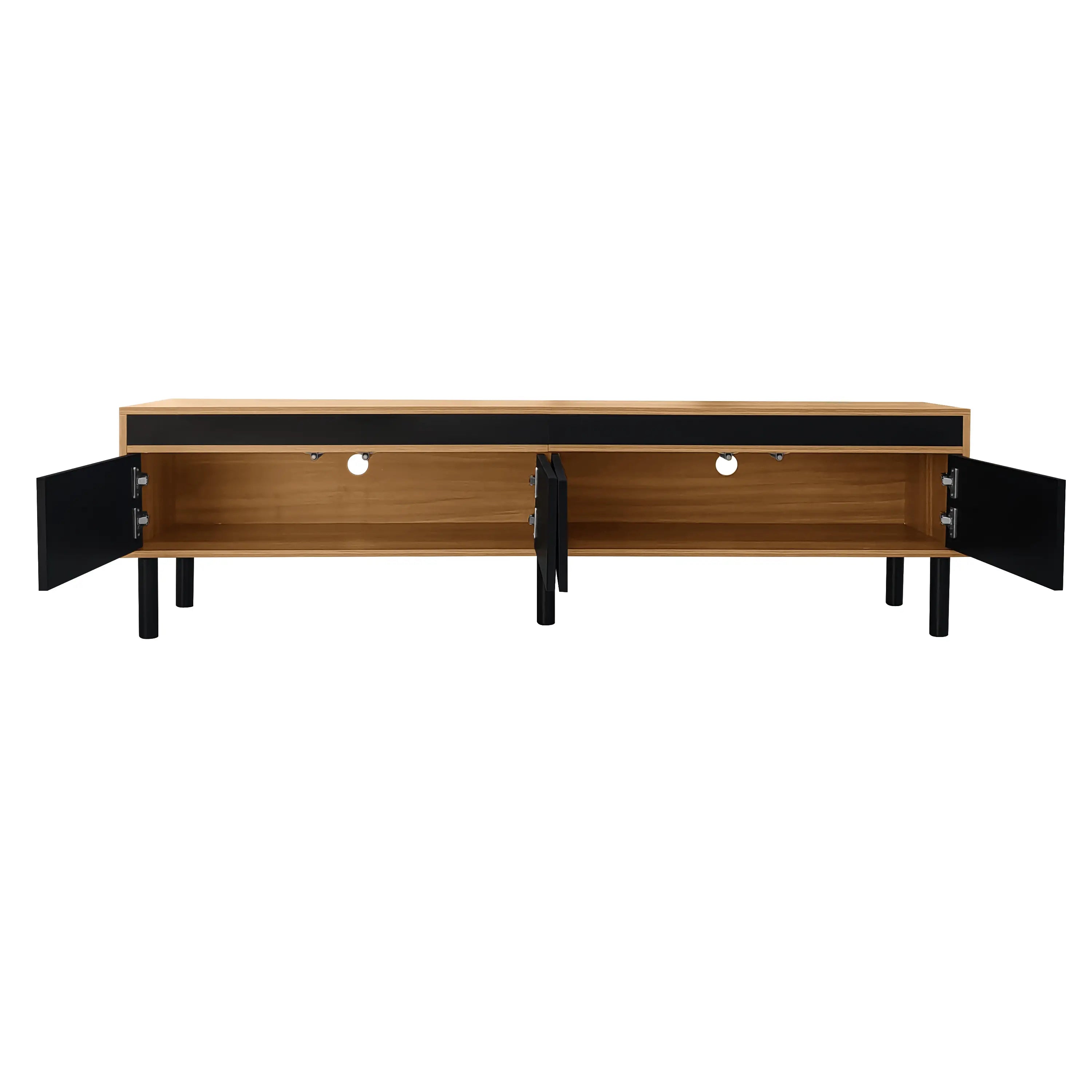 Elegant Stripe Design Stand, Sturdy Wooden Legs, 3 Doors, 67