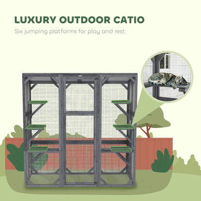 Outdoor Cat Enclosure, 6 Jumping Platforms, Weatherproof Roof, Large Door, 59" x 28" x 60", Grey Outdoor Cat Enclosures at Gallery Canada