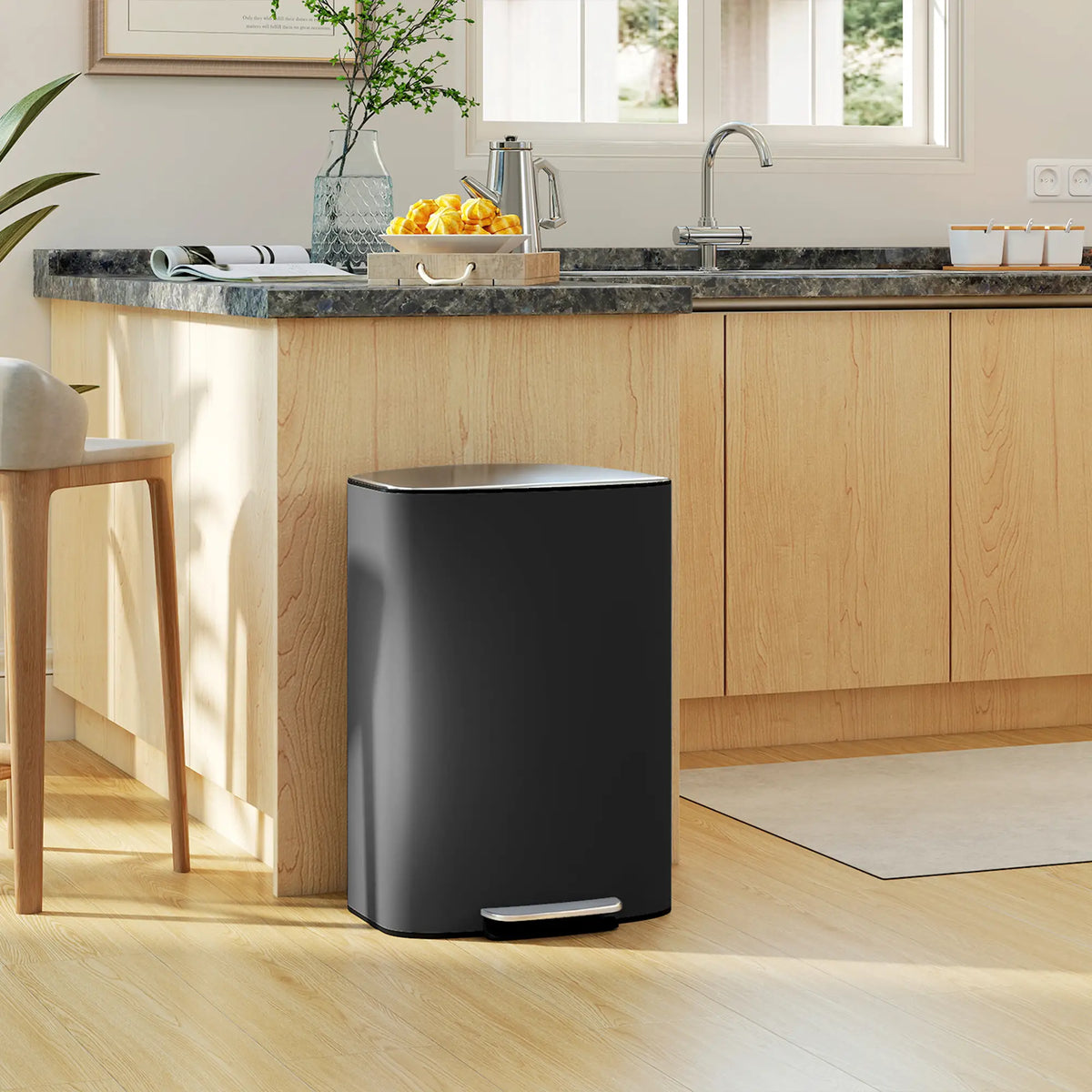 13.2 Gal Fingerprint-Proof Trash Can, Black Kitchen Trash Cans at Gallery Canada