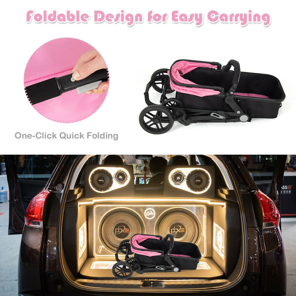 2 In 1 Foldable Newborn Baby Stroller, Pink Baby Strollers at Gallery Canada