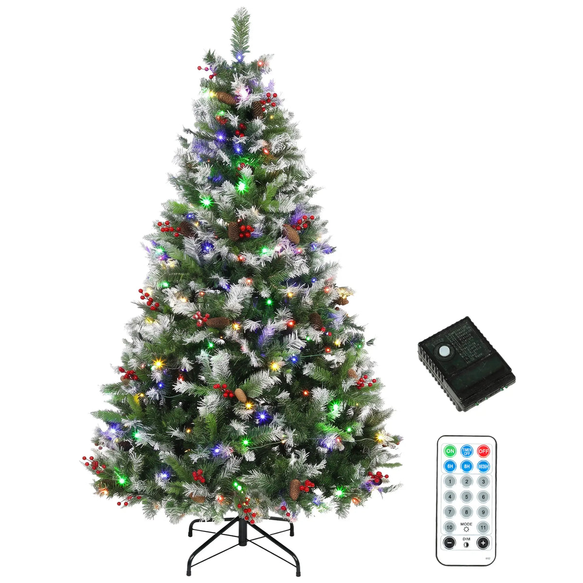7ft Flocked Prelit Spruce Christmas Tree, Dual Colour, Remote, Hinged, Dual Colour Pencil Christmas Trees at Gallery Canada