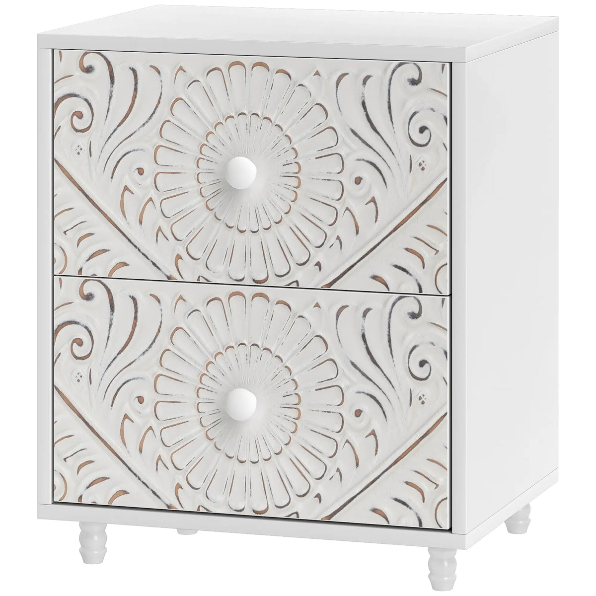 Mid-Century Bedside Table, Nightstand with 2 Drawers, White Bedside Tables White at Gallery Canada