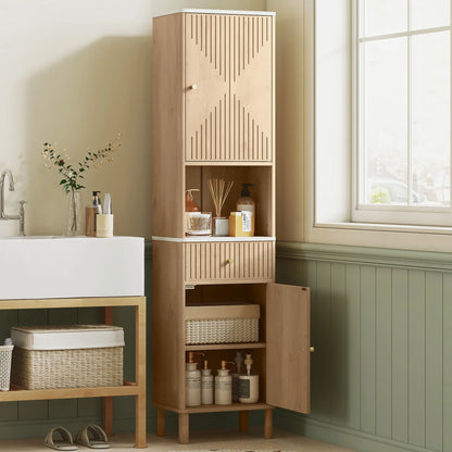 66 in Tall Bathroom Cabinet With Drawer, Oak Freestanding Bathroom Cabinets at Gallery Canada