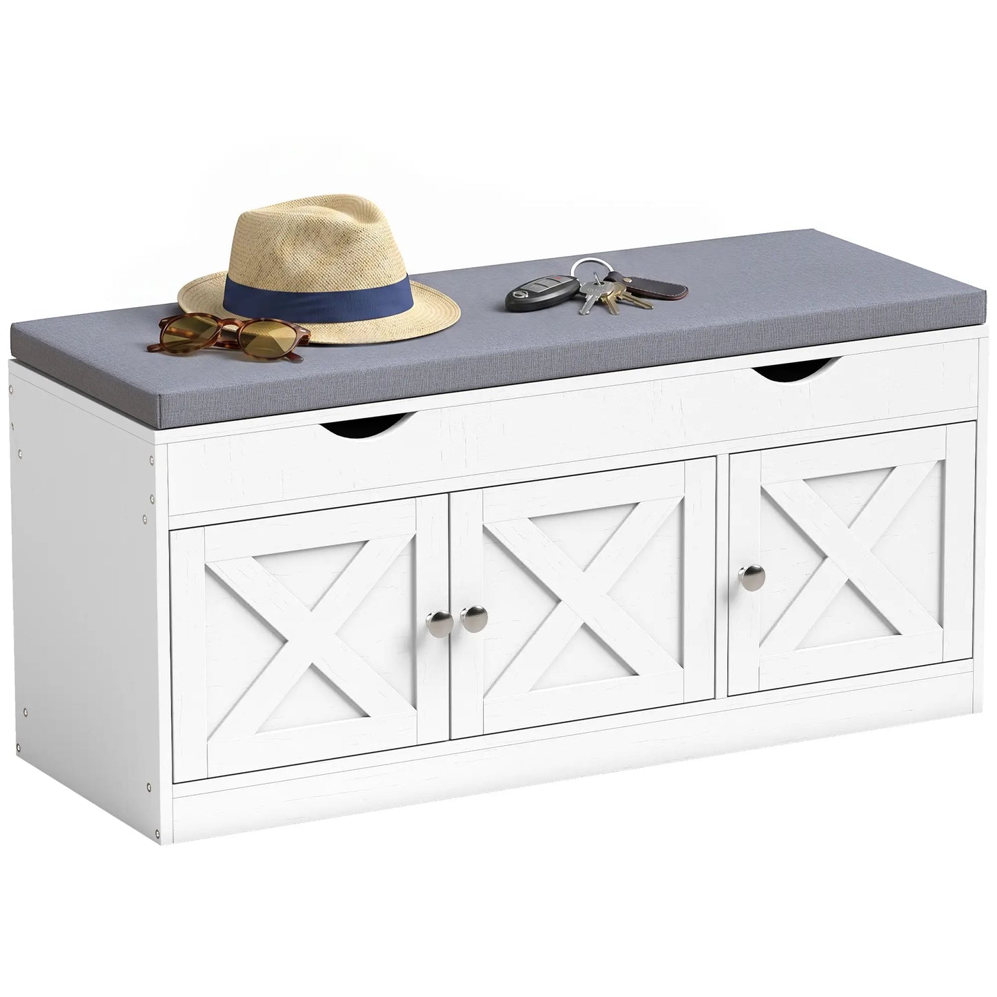 3-Door Shoe Bench with Cushion, Adjustable Shelves, White Shoe Storage Cabinets & Racks at Gallery Canada