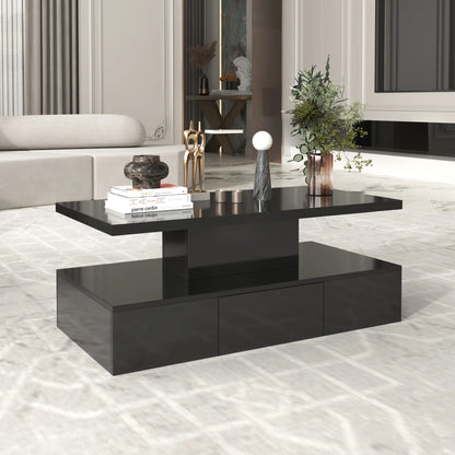 High-Gloss Coffee Table, Hidden Drawer, 39.5" L x 19.5" W x 15.5" H, Black Coffee Tables at Gallery Canada