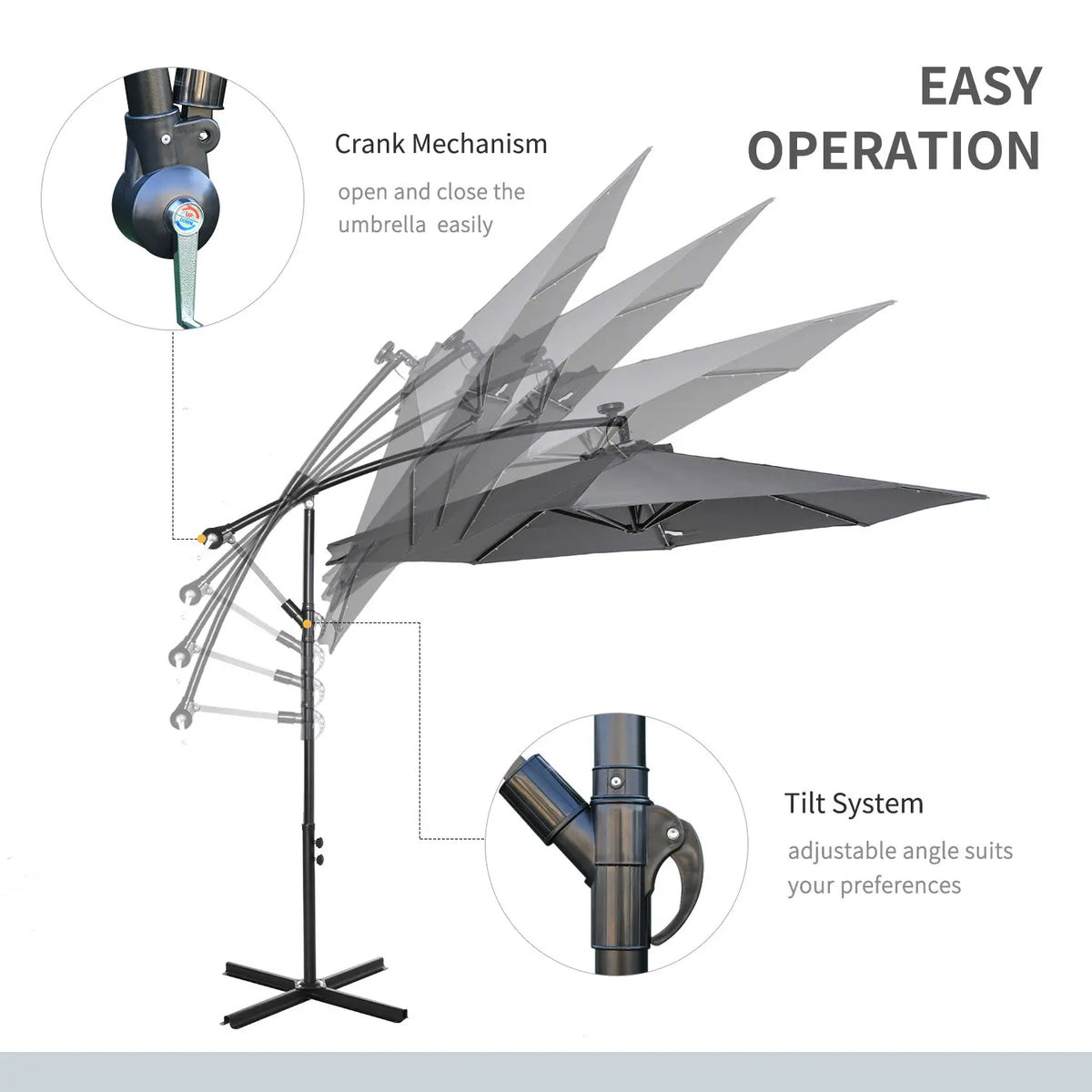 10ft Outdoor Cantilever Umbrella, Solar Lights, Adjustable Angle, Dark Gray Cantilever Umbrellas at Gallery Canada