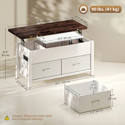 Lift Top Coffee Table, 3 Hidden Compartments, 2 Fabric Drawers Coffee Tables at Gallery Canada