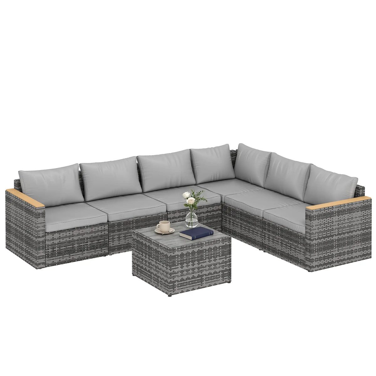 L-Shaped Wicker Patio Furniture Set, 7 Piece, Light Grey Patio Furniture Sets at Gallery Canada