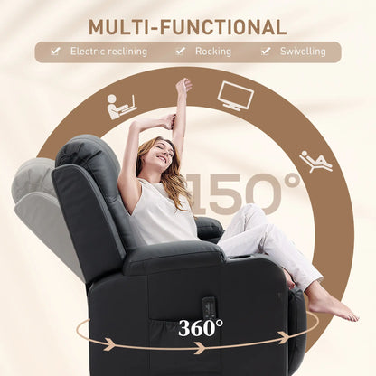 360° Swivel Massage Recliner Chair, 8 Vibration, PU Leather, Black Single Sofas at Gallery Canada